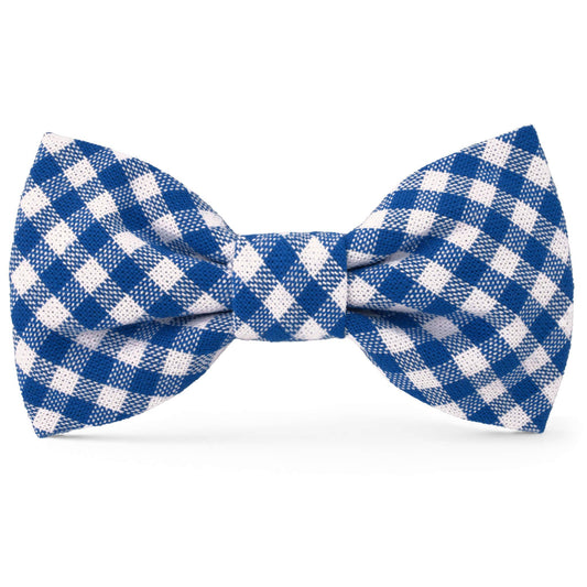 Lake Blue Gingham Dog Bow Tie